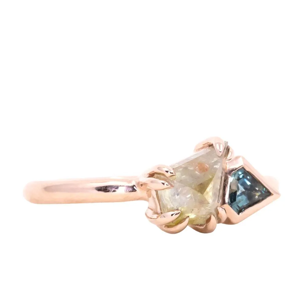 1.05ct Kite Rosecut Diamond Double Prong and Shield Sapphire Low Profile Ring in 14k Rose Gold