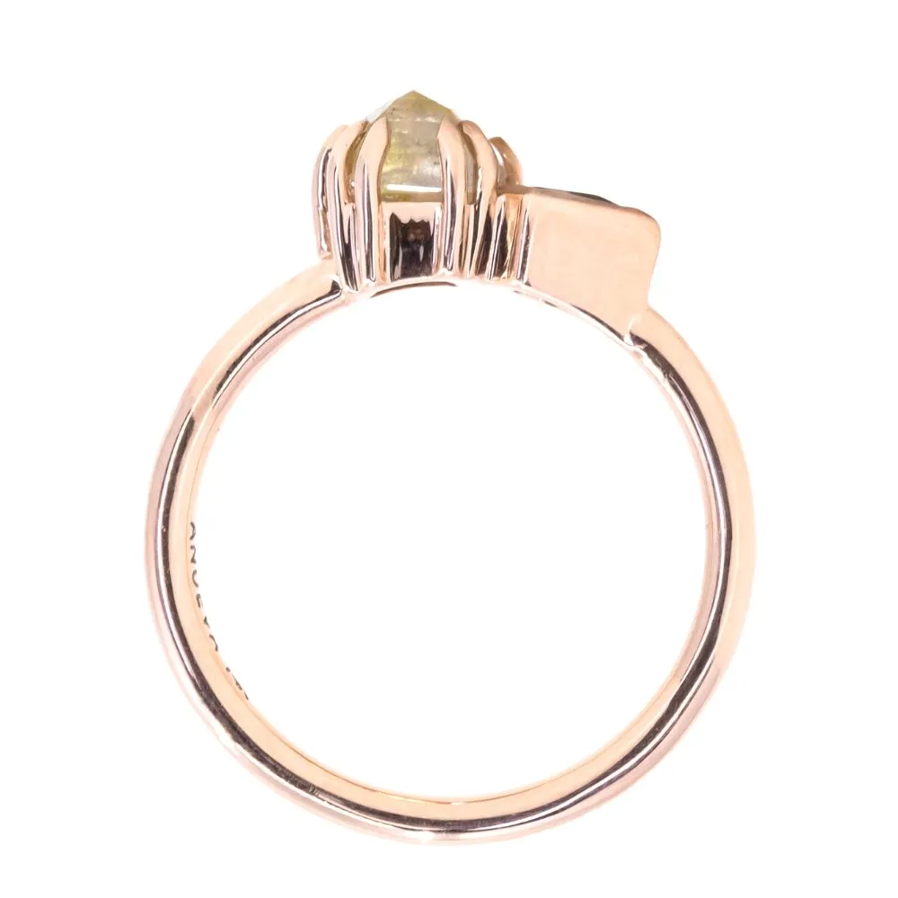 1.05ct Kite Rosecut Diamond Double Prong and Shield Sapphire Low Profile Ring in 14k Rose Gold