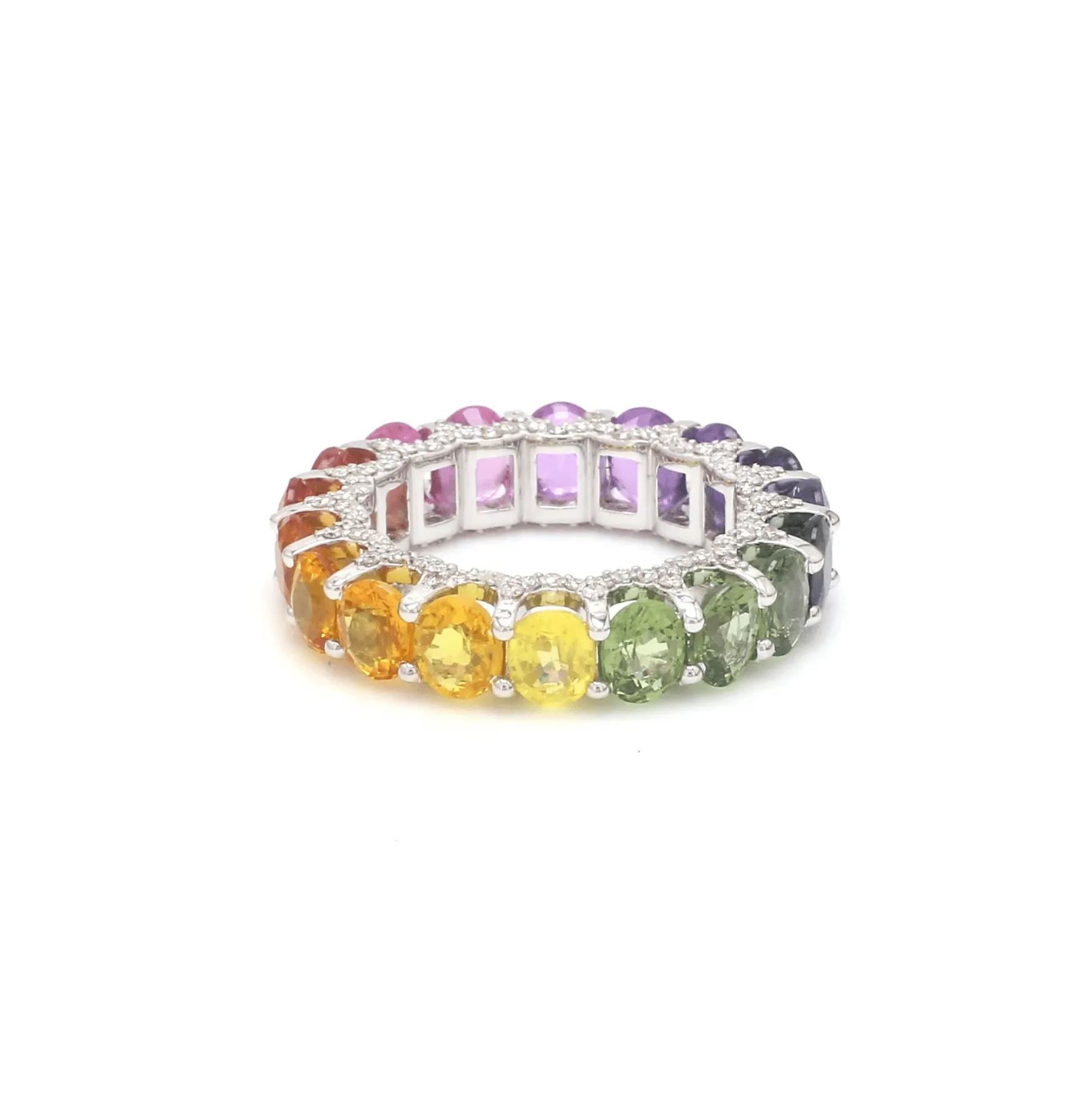 14K or 18K Gold Rainbow Sapphire and Pave Diamond Eternity Band