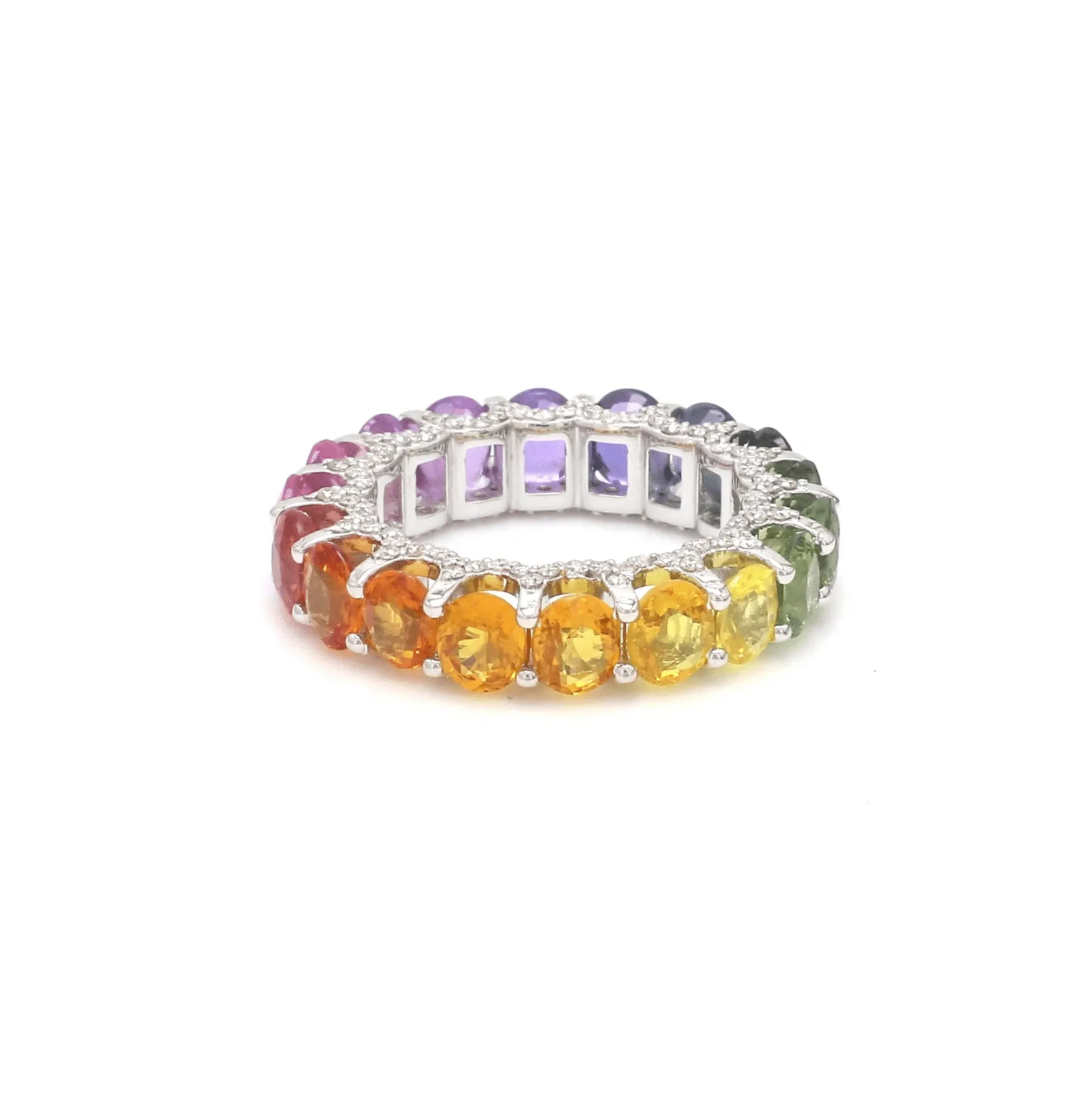 14K or 18K Gold Rainbow Sapphire and Pave Diamond Eternity Band