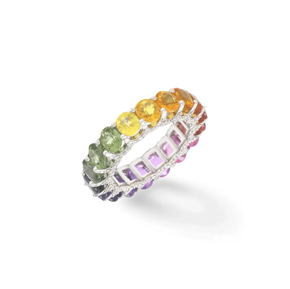 14K or 18K Gold Rainbow Sapphire and Pave Diamond Eternity Band