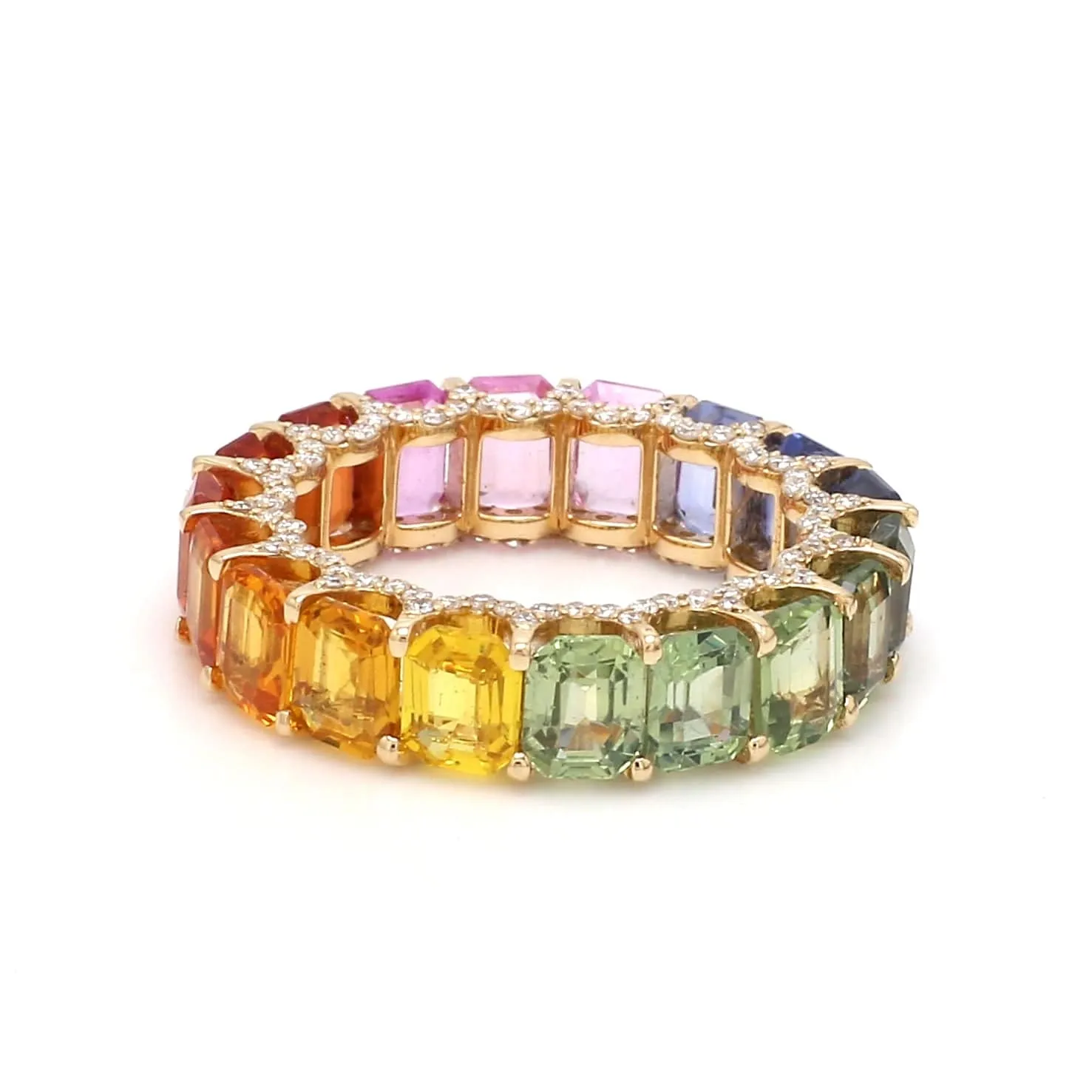 14K or 18K Gold Rainbow Sapphire and Pave Diamond Eternity Band