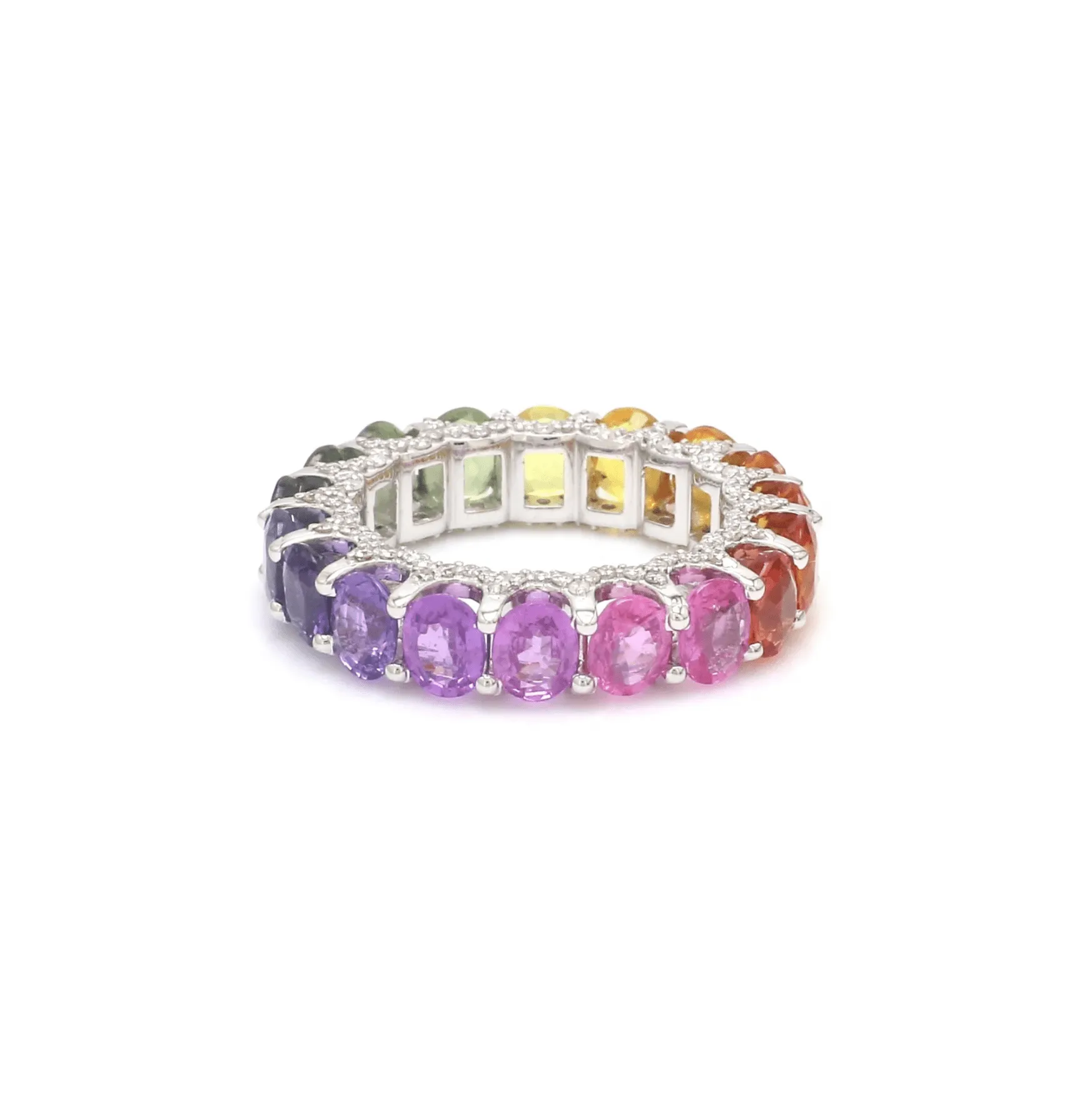 14K or 18K Gold Rainbow Sapphire and Pave Diamond Eternity Band