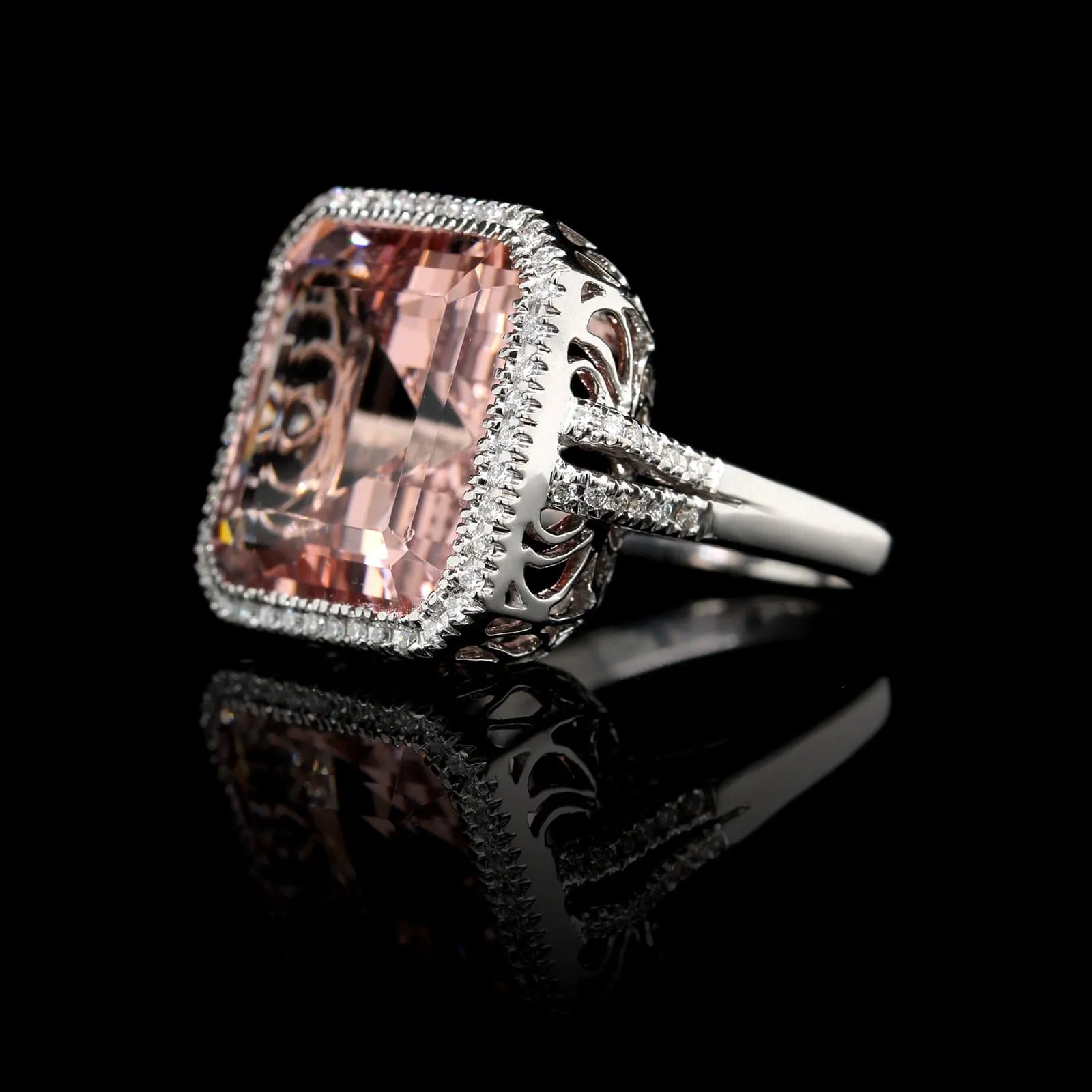 18K White Gold Estate Morganite and Diamond Ring