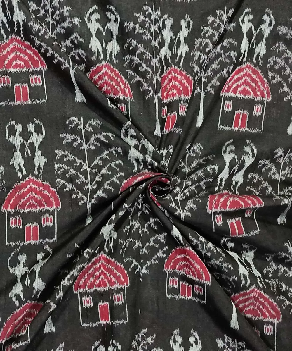 2.5m Black red handwoven cotton sambalpuri kurta material