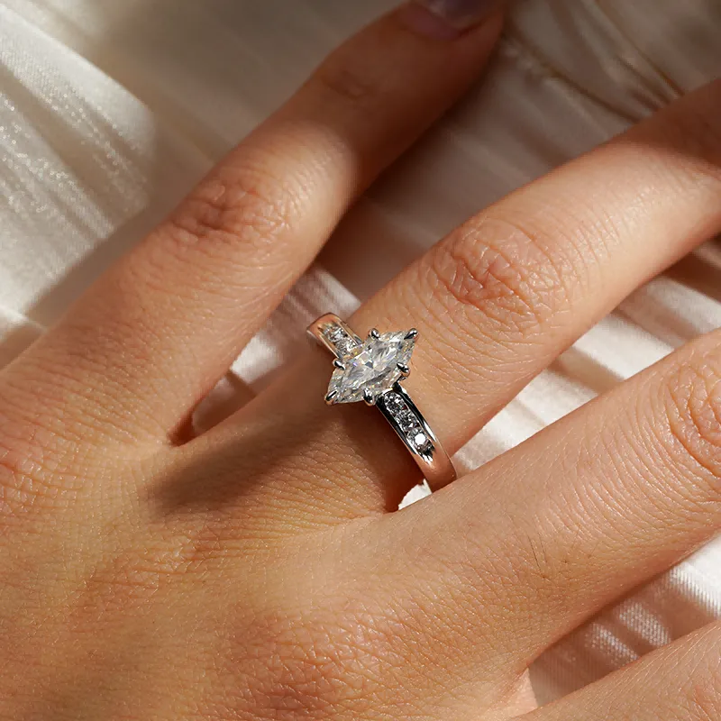 3 CT. Marquise Moissanite Engagement Ring With Accents