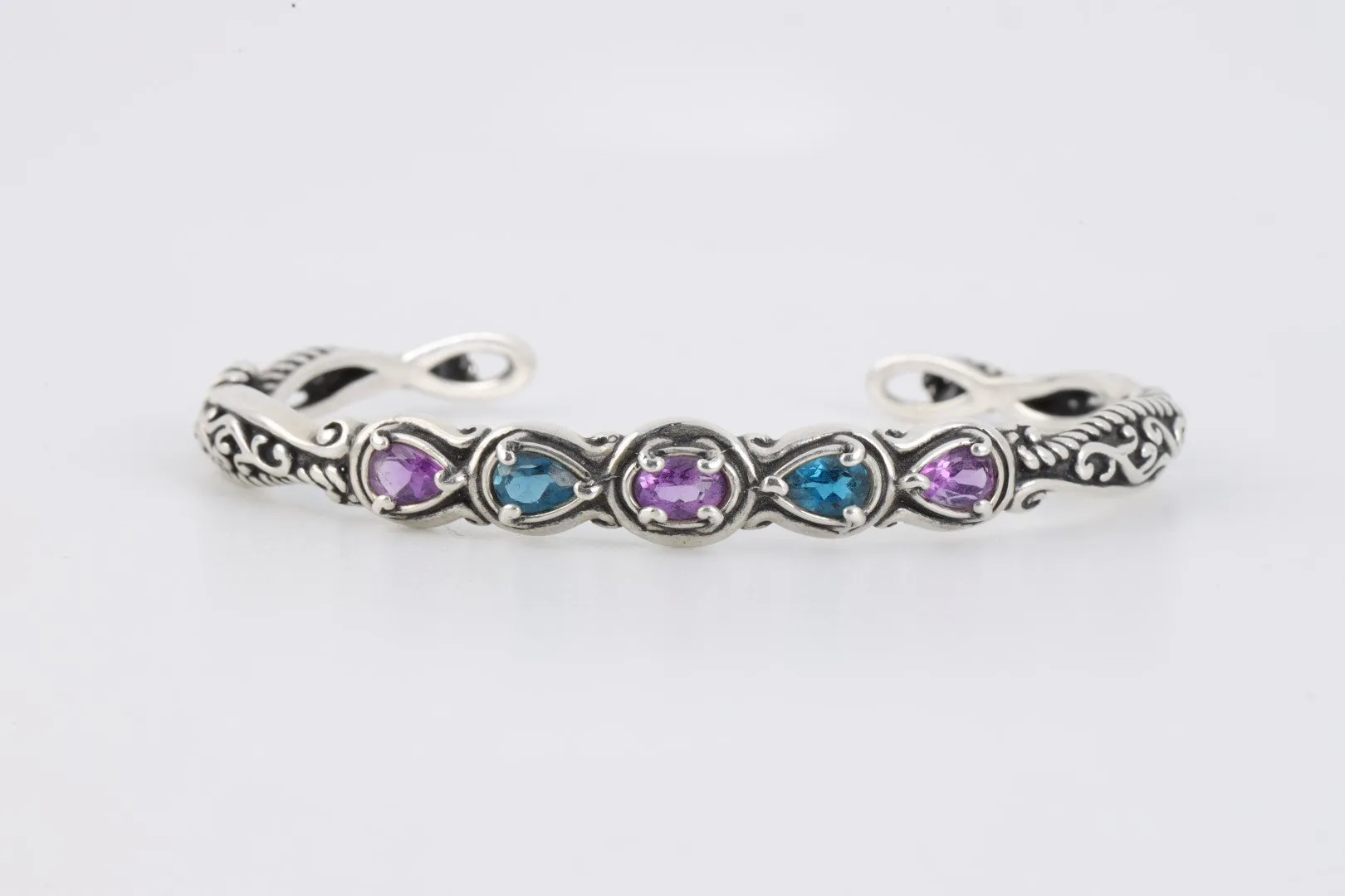 6.5" Carolyn Pollack 925 Silver Blue & Purple Stone Cuff Bracelet (16.45g.)