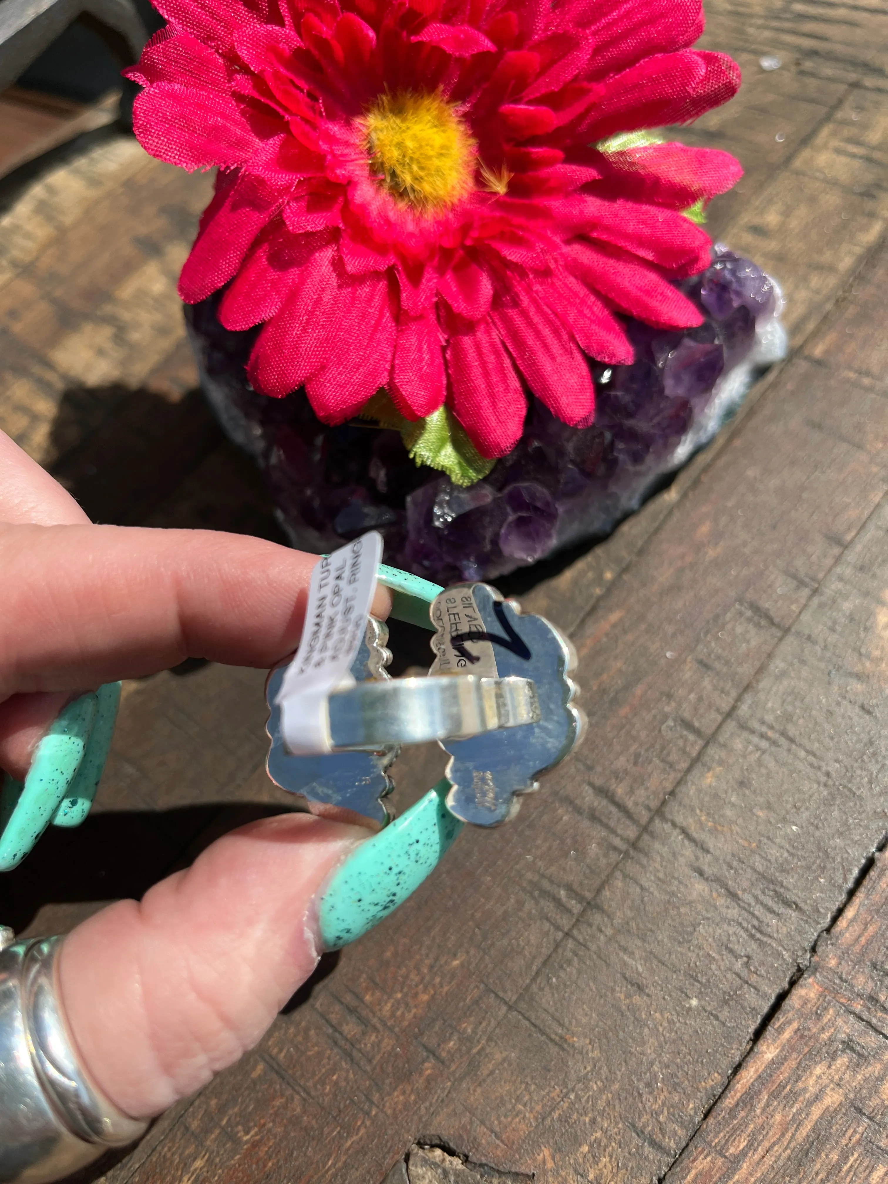 Adjustable "Cotton Candy" and Kingman Cluster Ring #2