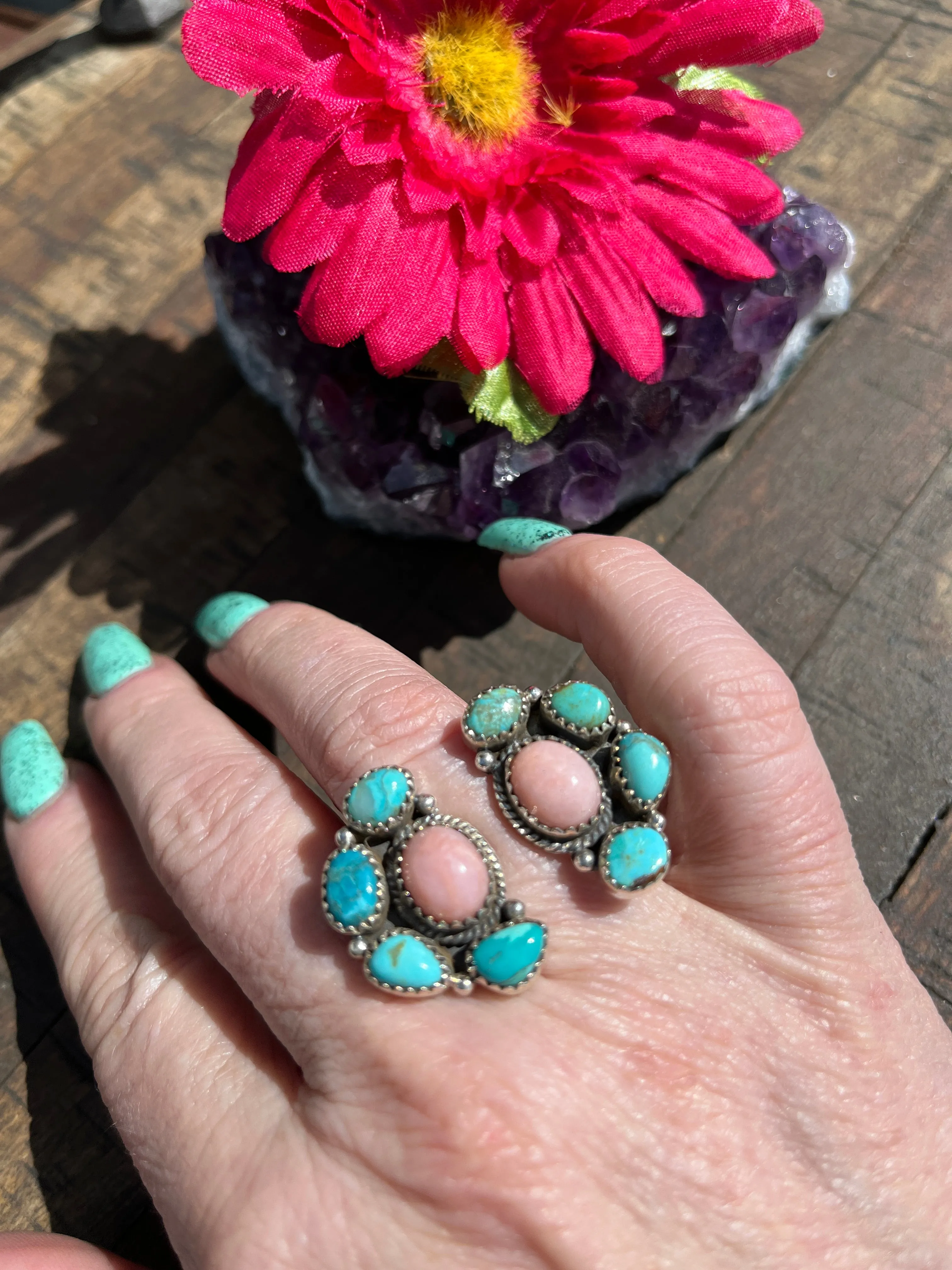 Adjustable "Cotton Candy" and Kingman Cluster Ring #2