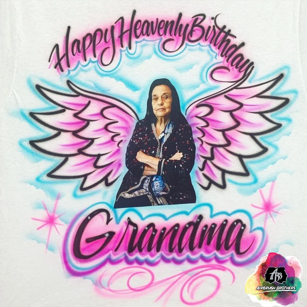 Airbrush Happy Heavenly Birthday Shirt Design