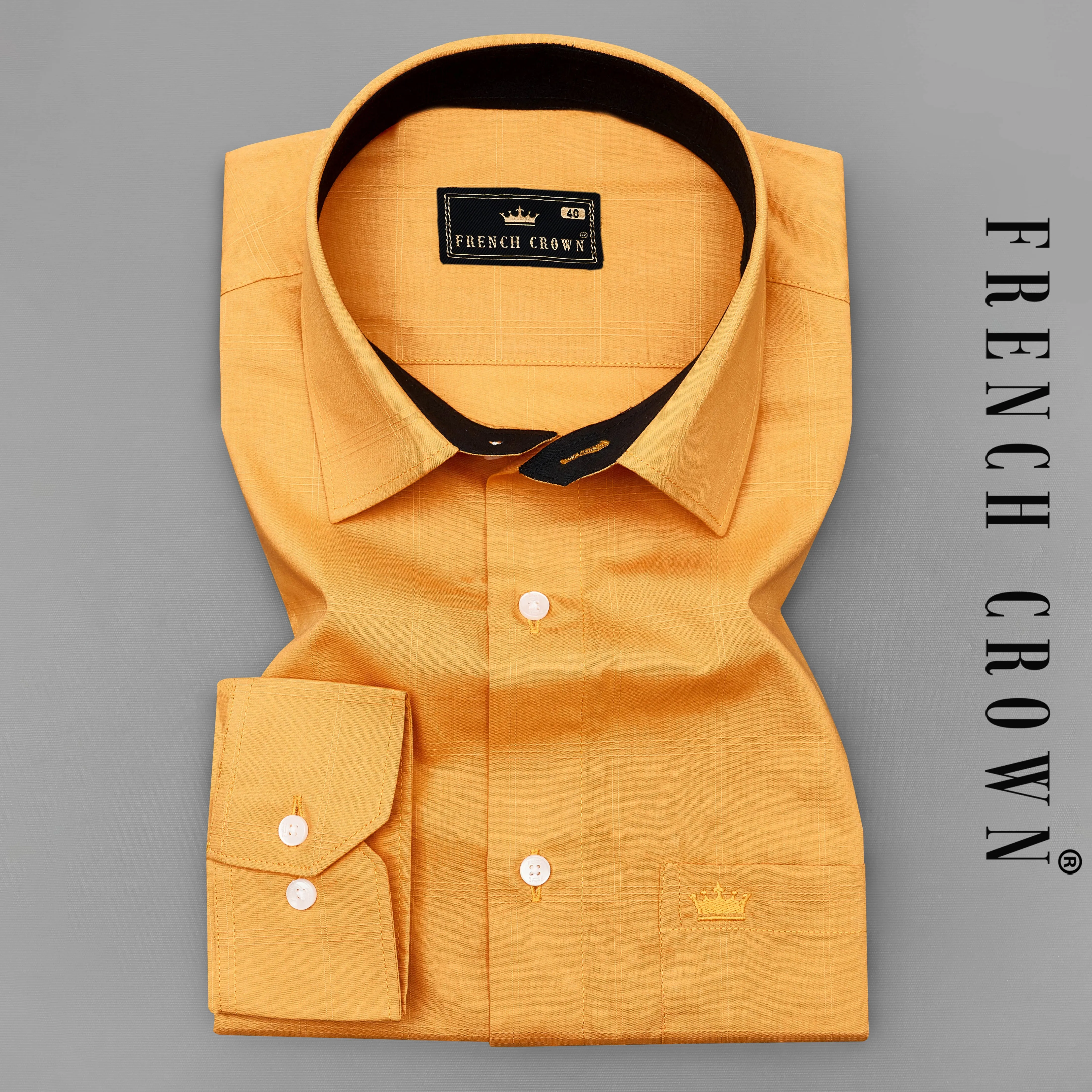 Anzac Orange Dobby Textured Premium Giza Cotton Designer Shirt