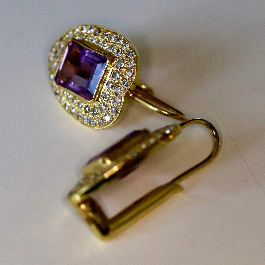 Apple 14k Gold, Amethyst and Diamond Earrings