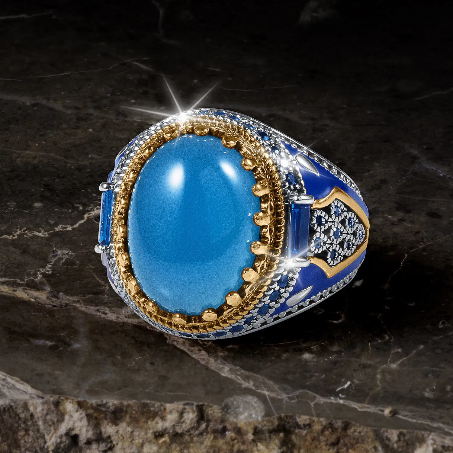 Aqua Agate Men's Ring