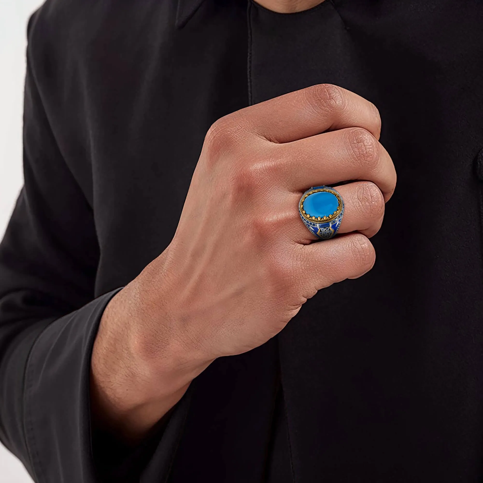 Aqua Agate Men's Ring