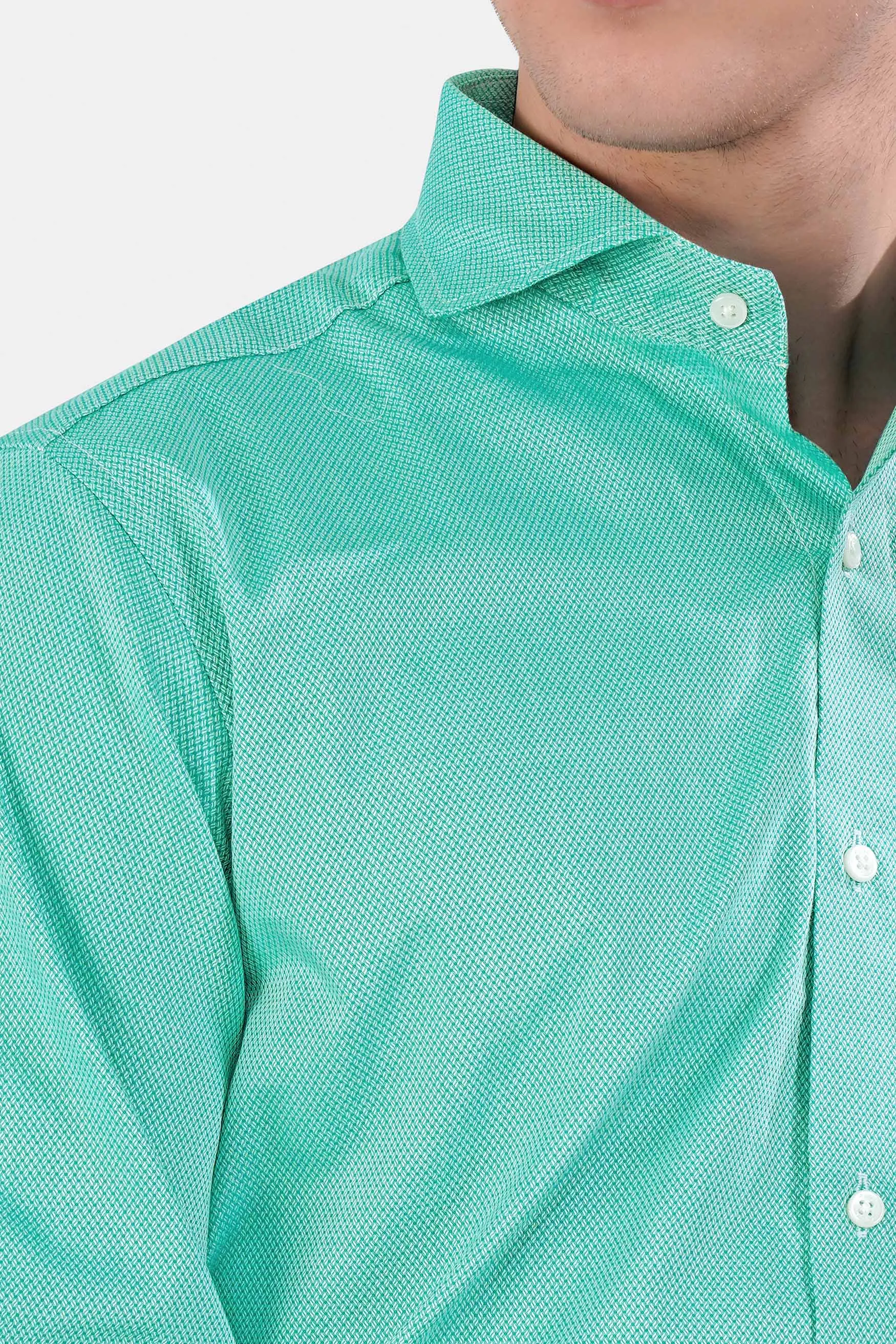 Aqua Blue Dobby Textured Premium Giza Cotton Shirt