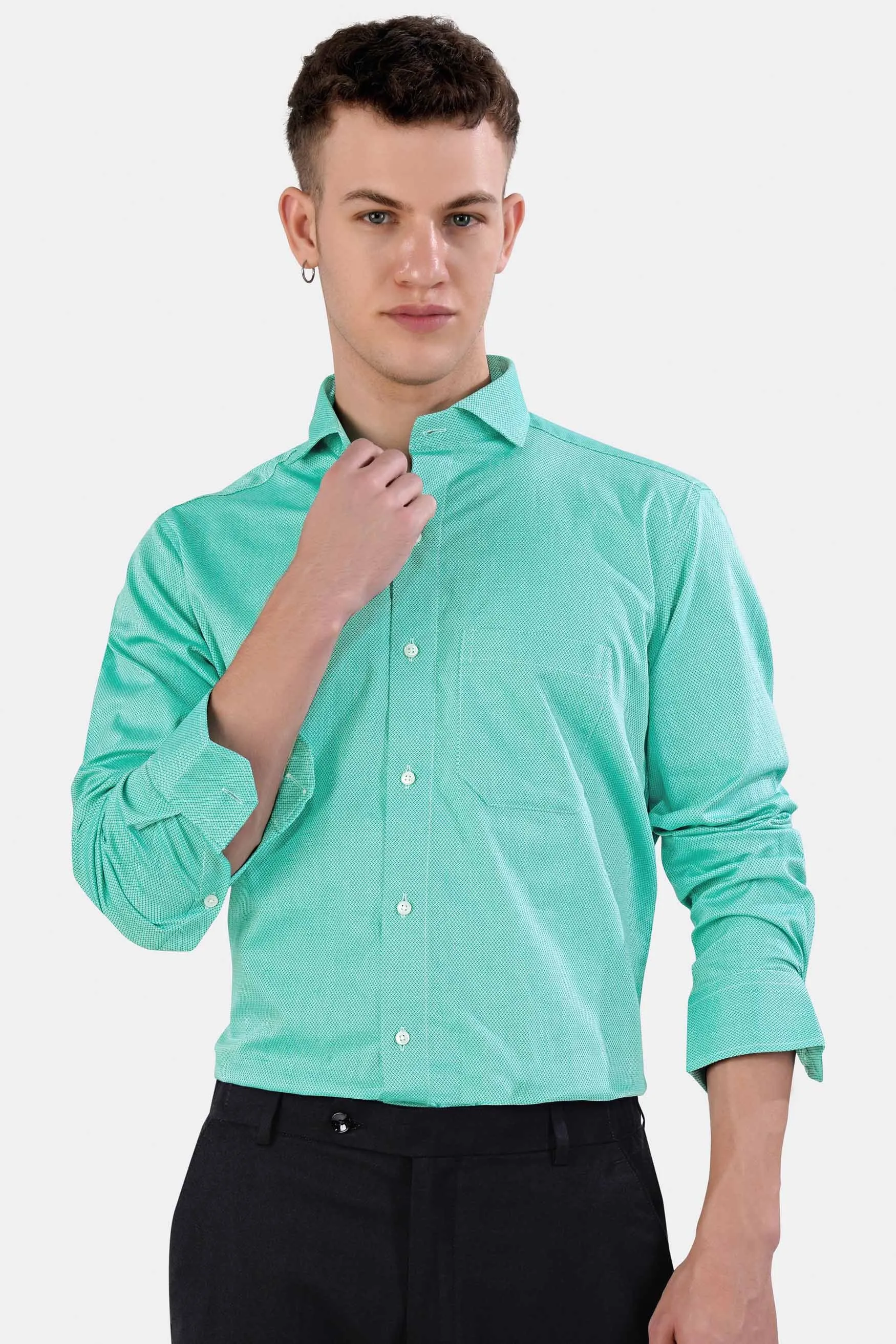 Aqua Blue Dobby Textured Premium Giza Cotton Shirt