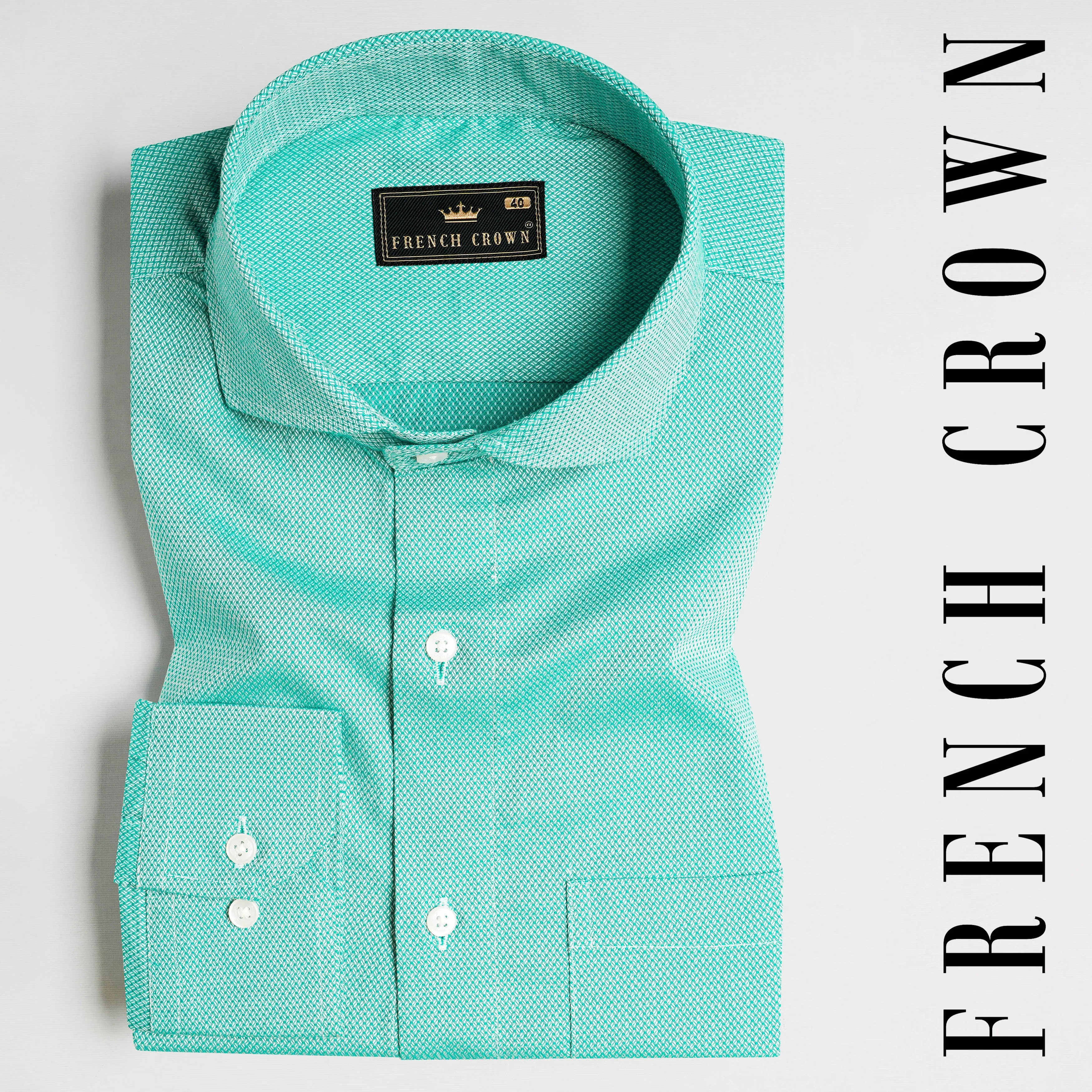 Aqua Blue Dobby Textured Premium Giza Cotton Shirt