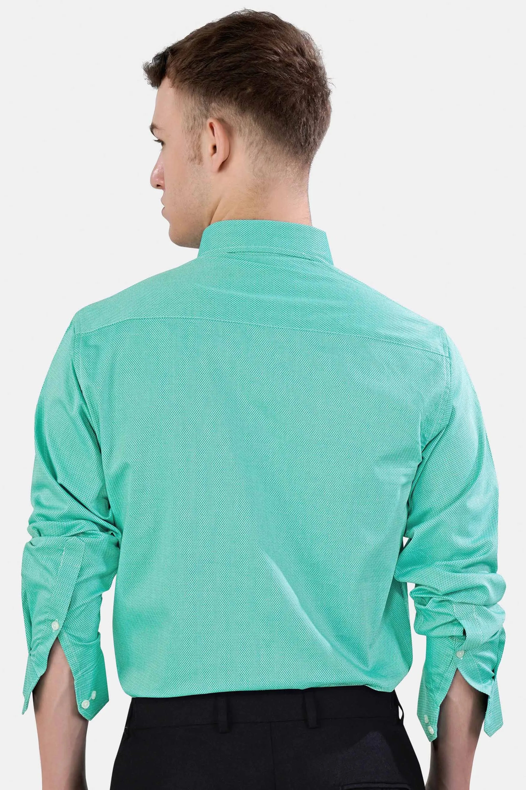 Aqua Blue Dobby Textured Premium Giza Cotton Shirt