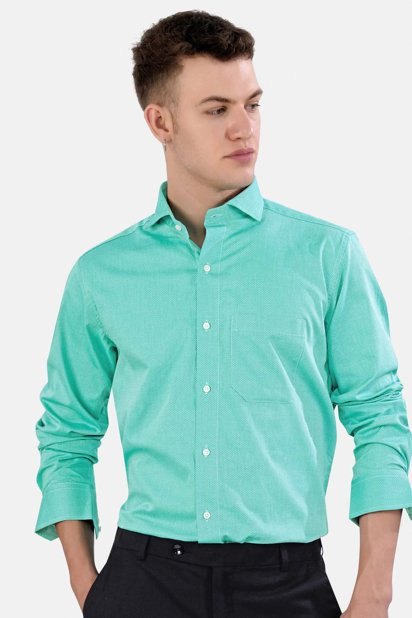 Aqua Blue Dobby Textured Premium Giza Cotton Shirt