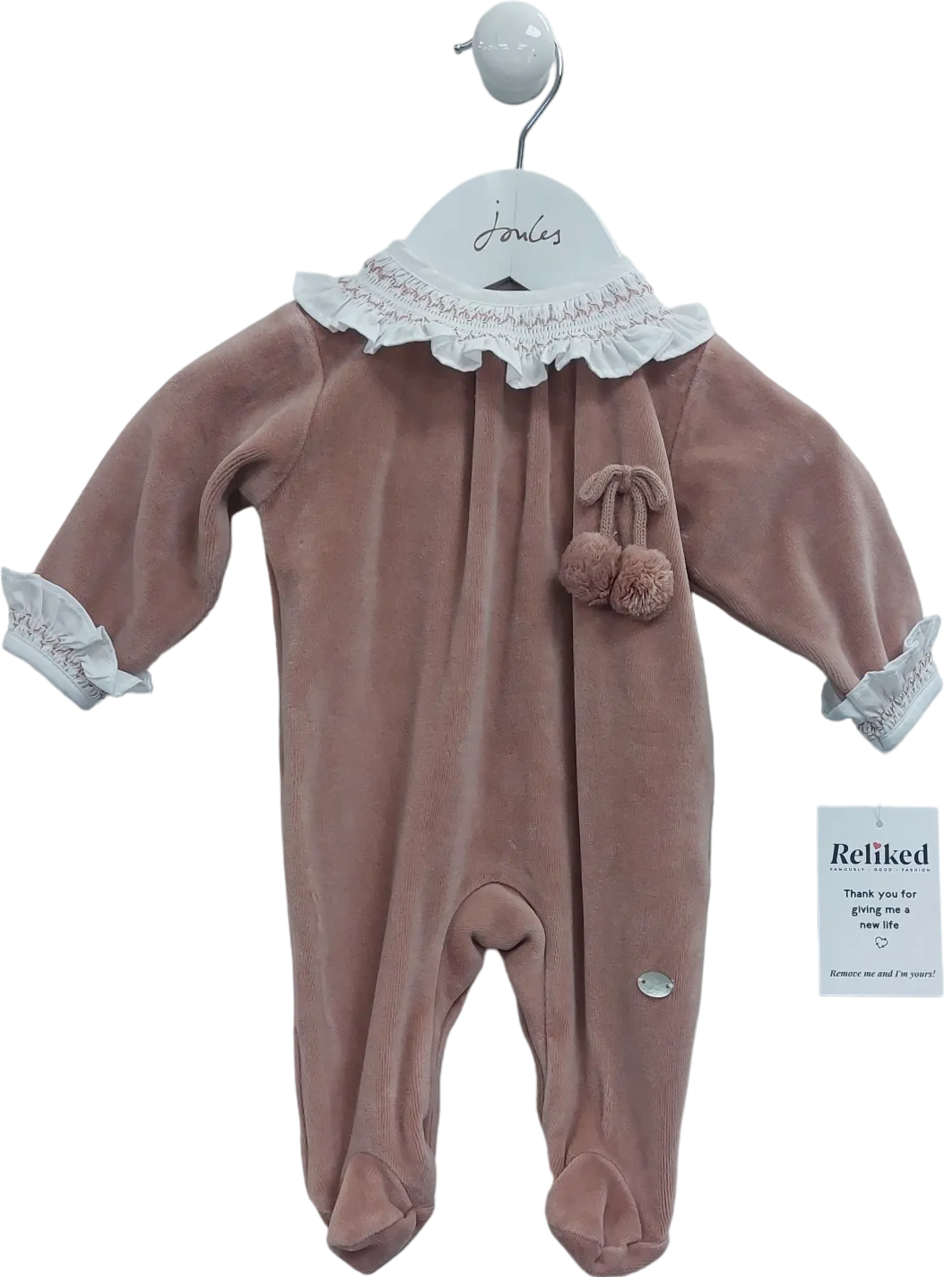 Aranda Pink Smock Collar Velor Footed Onesie 0-3 Months