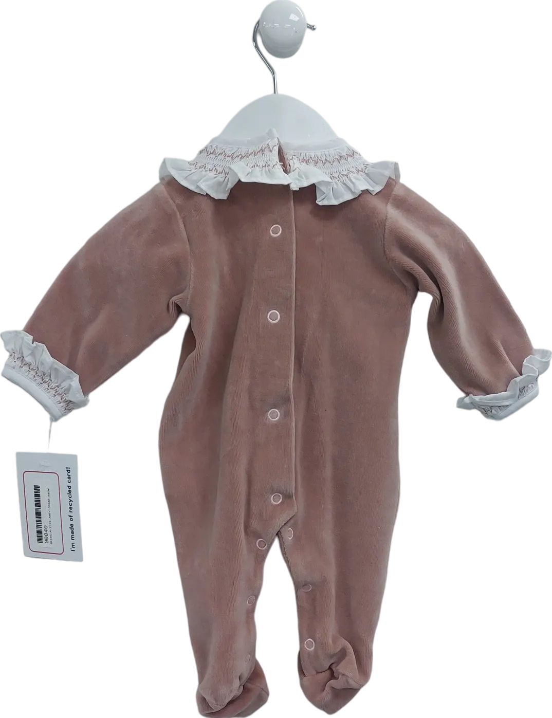 Aranda Pink Smock Collar Velor Footed Onesie 0-3 Months