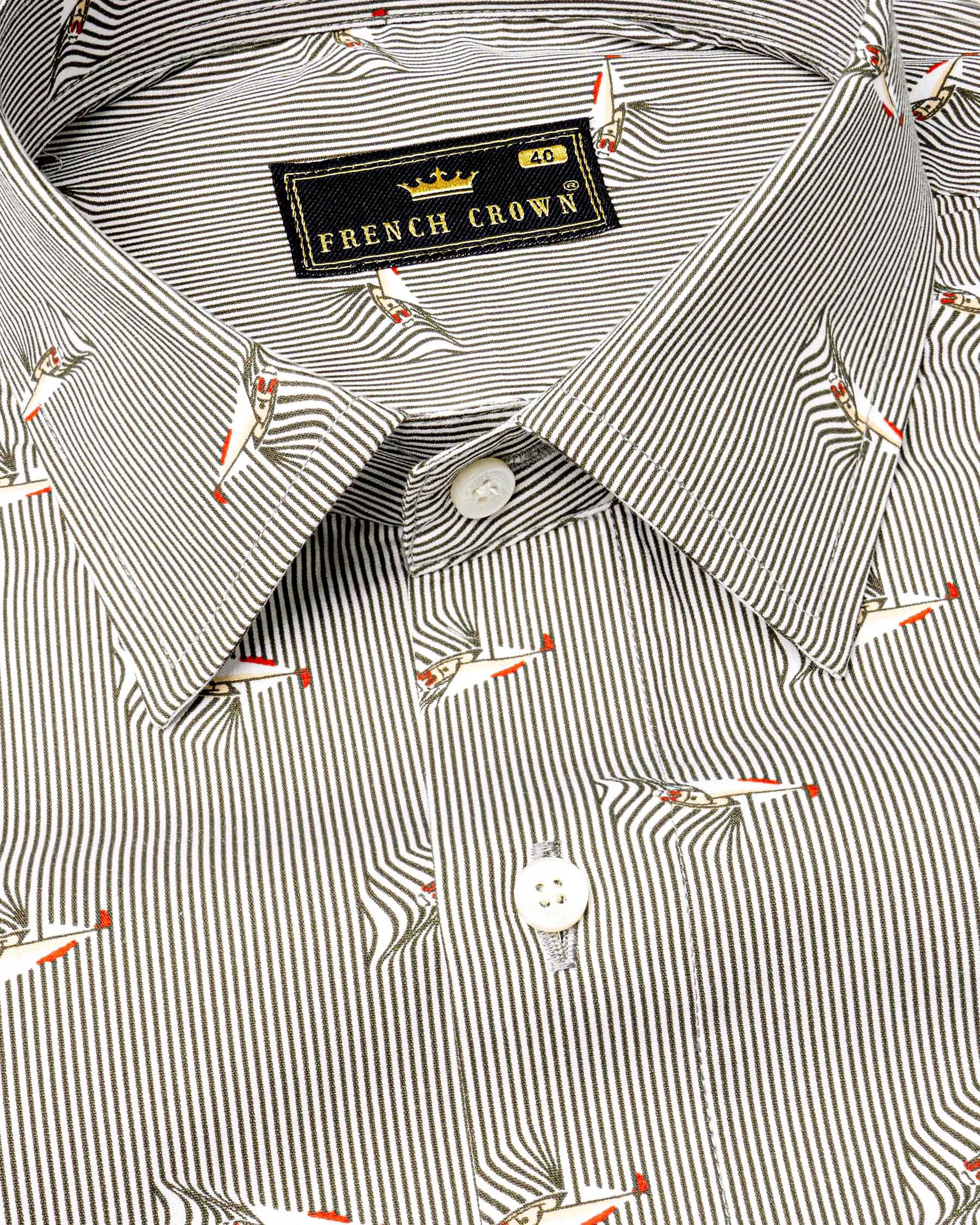 Ash Gray Fish Printed Premium Cotton Designer Shirt