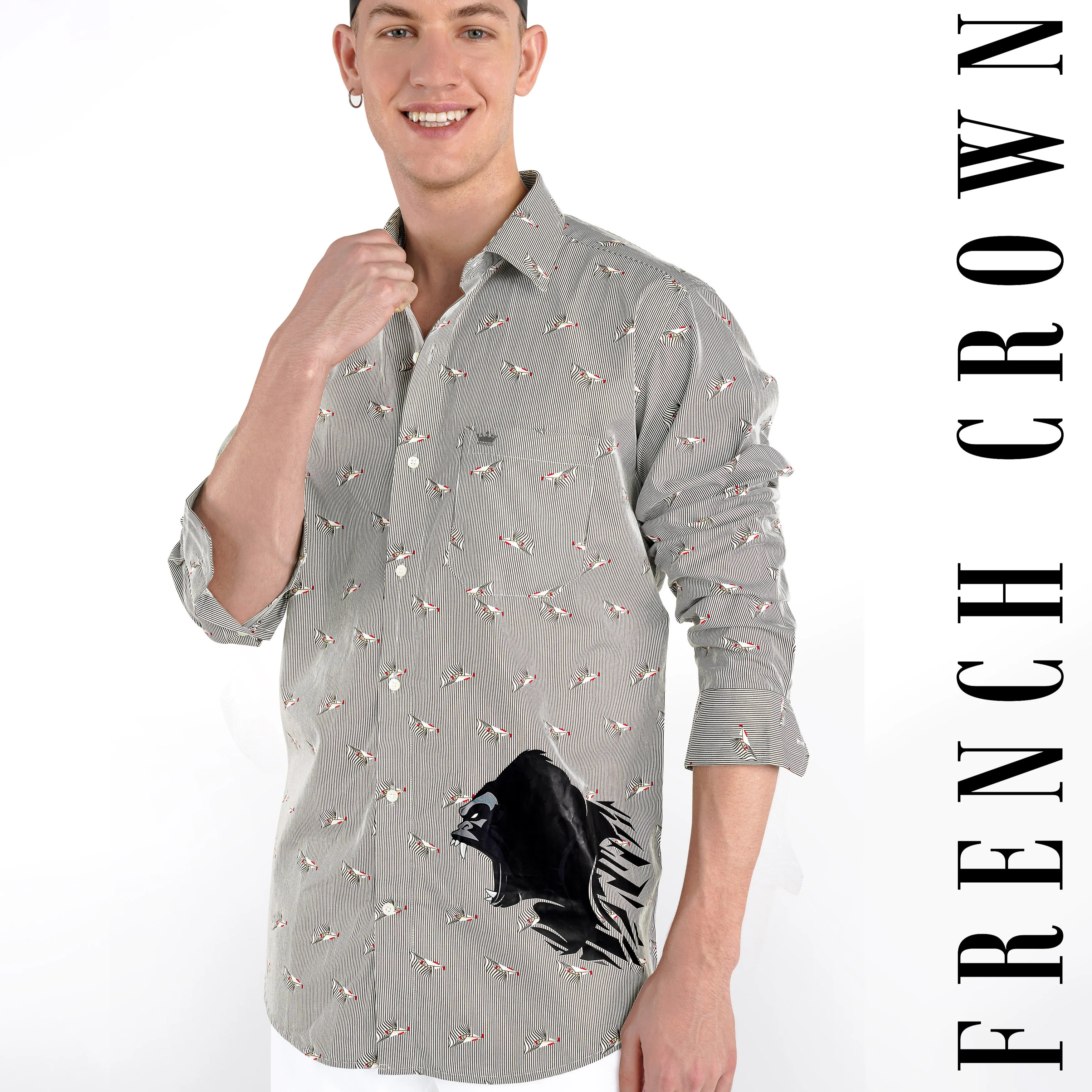 Ash Gray Fish Printed Premium Cotton Designer Shirt