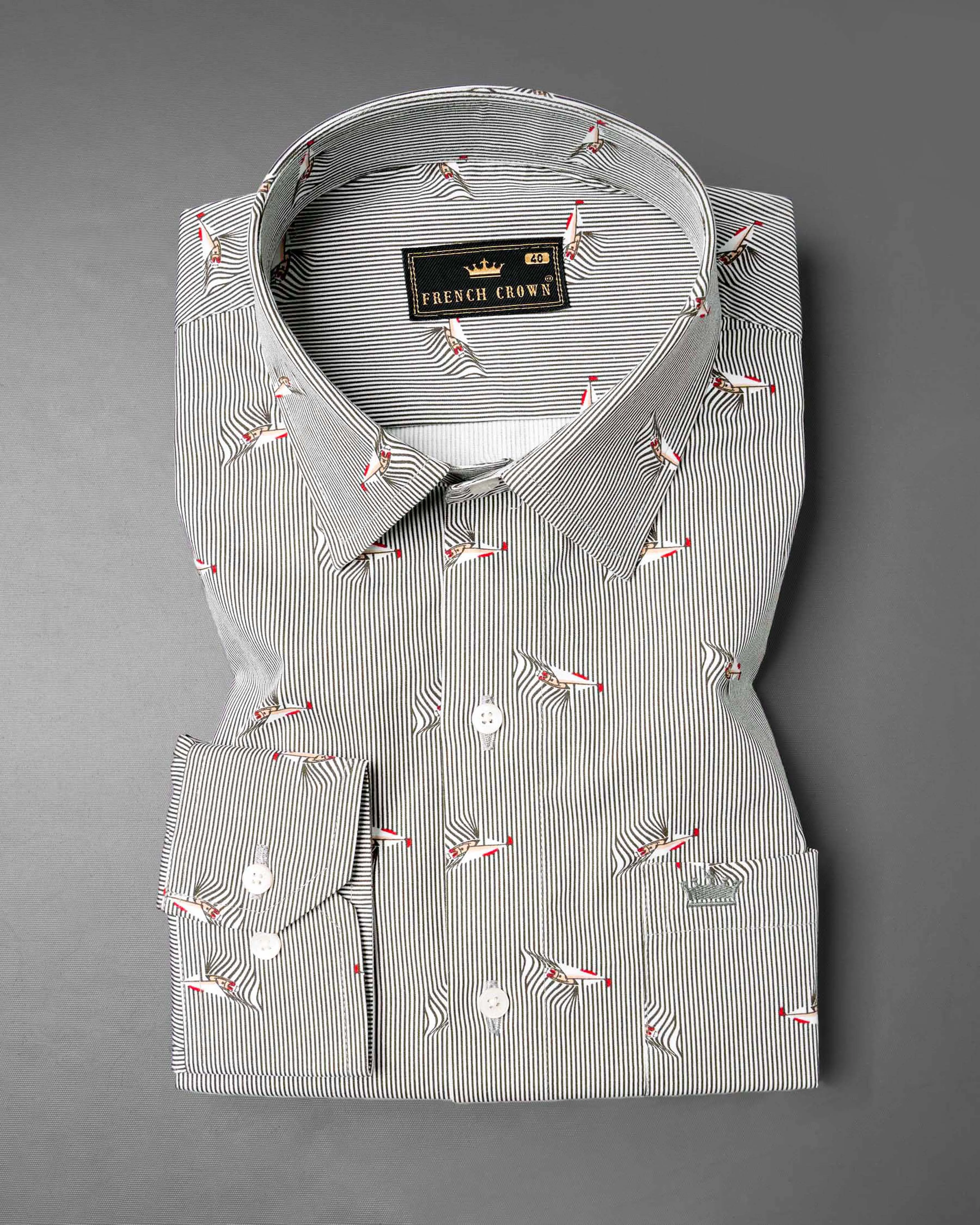 Ash Gray Fish Printed Premium Cotton Designer Shirt