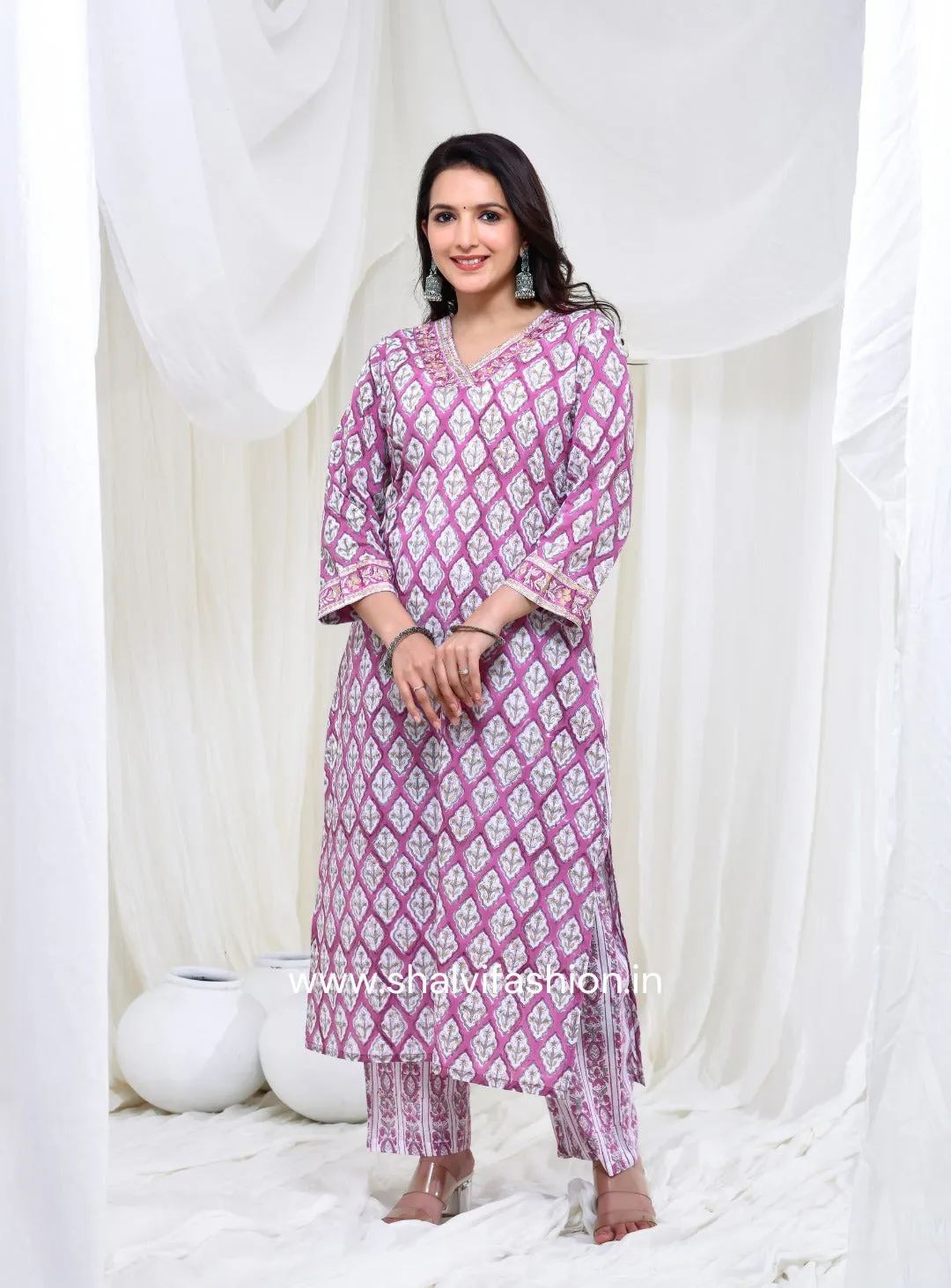 Bahar Hand Block Print Cotton Suit Set (CSS123)