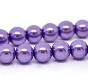 Beads Glass Round Pearl Painted 10mm Strand 16 Purple