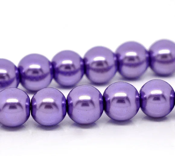 Beads Glass Round Pearl Painted 10mm Strand 16 Purple