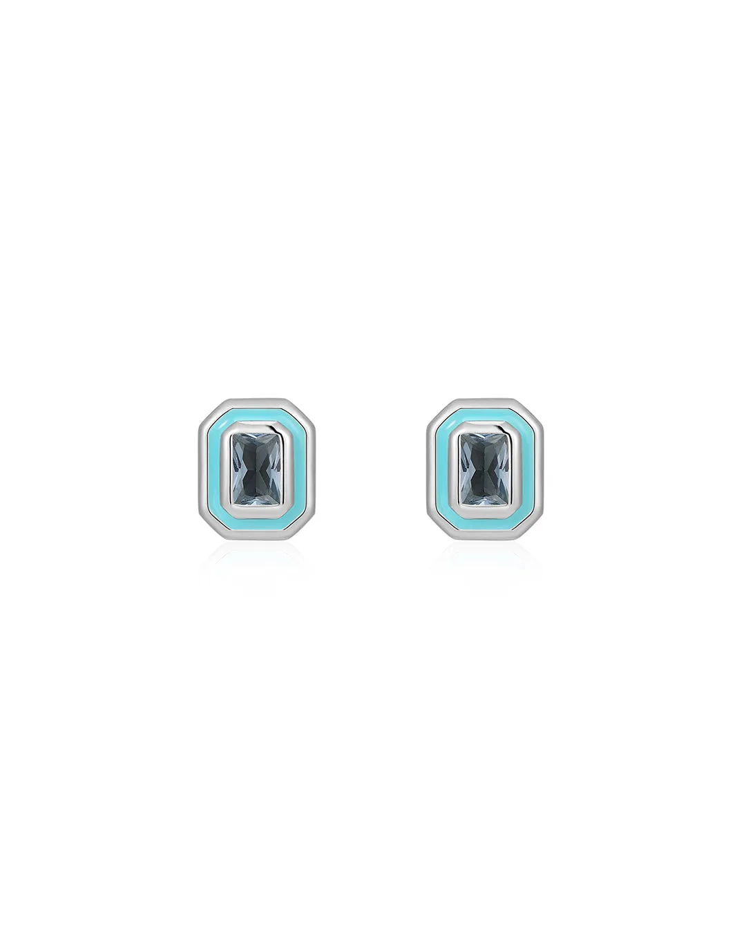 Bezel Studs- Turquoise- Silver