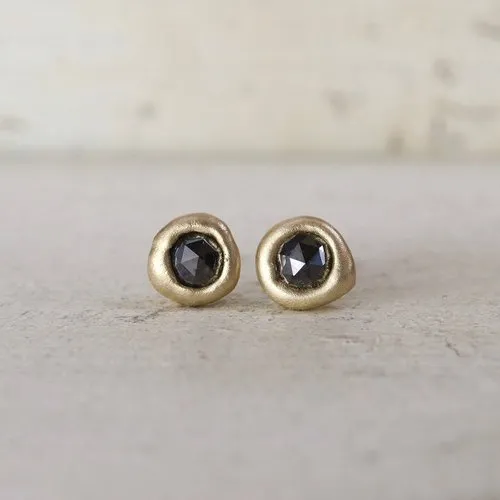 Black Rose Cut Diamond Studs in Gold by Sarah Swell