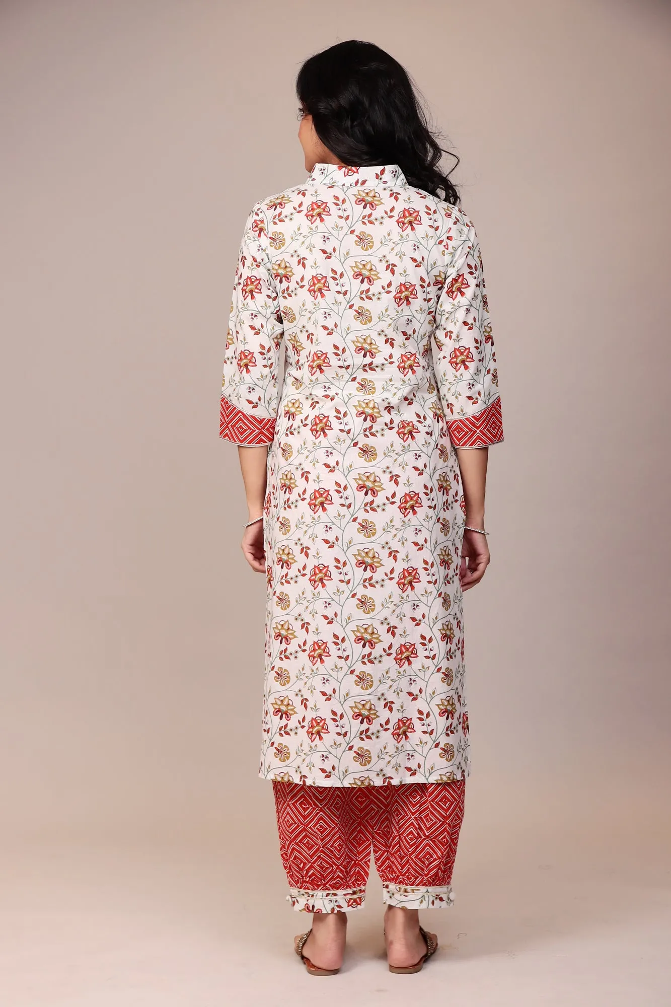 Block Print Cotton Kurta with Gota, Thread work.