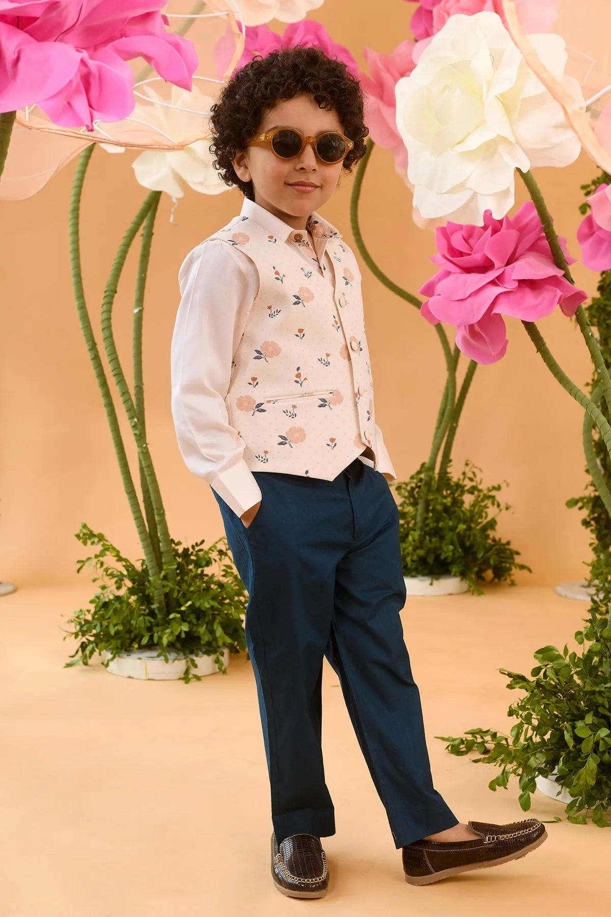 Blossom Orchard- Printed Cotton Satin Waistcoat For Boys