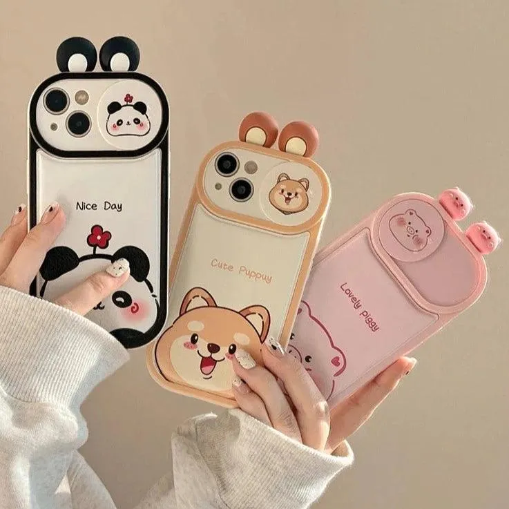 Cartoon Pink Pig, Puppy, Panda, and Cow Cute Phone Case For iPhone 15 Pro Max, 14, 13, 11, or 12