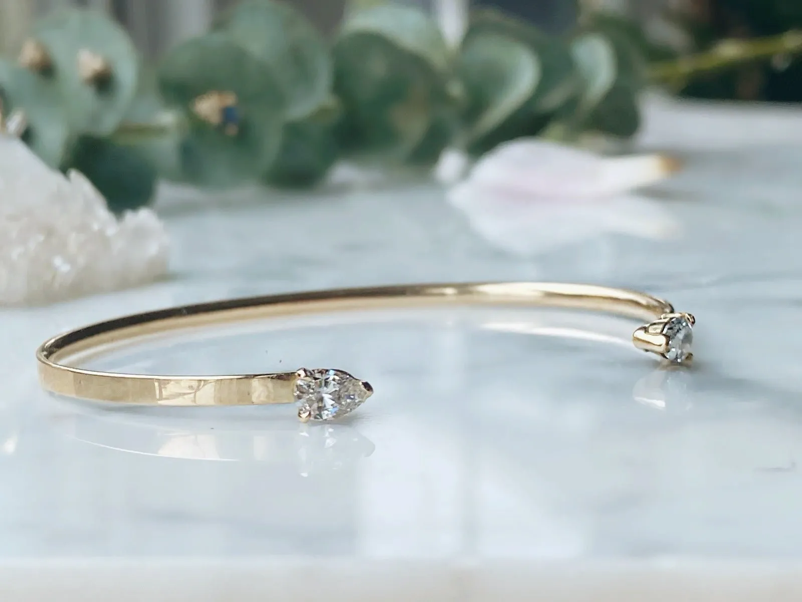 Clara - 14K Gold & Diamond Open Gold Bangle