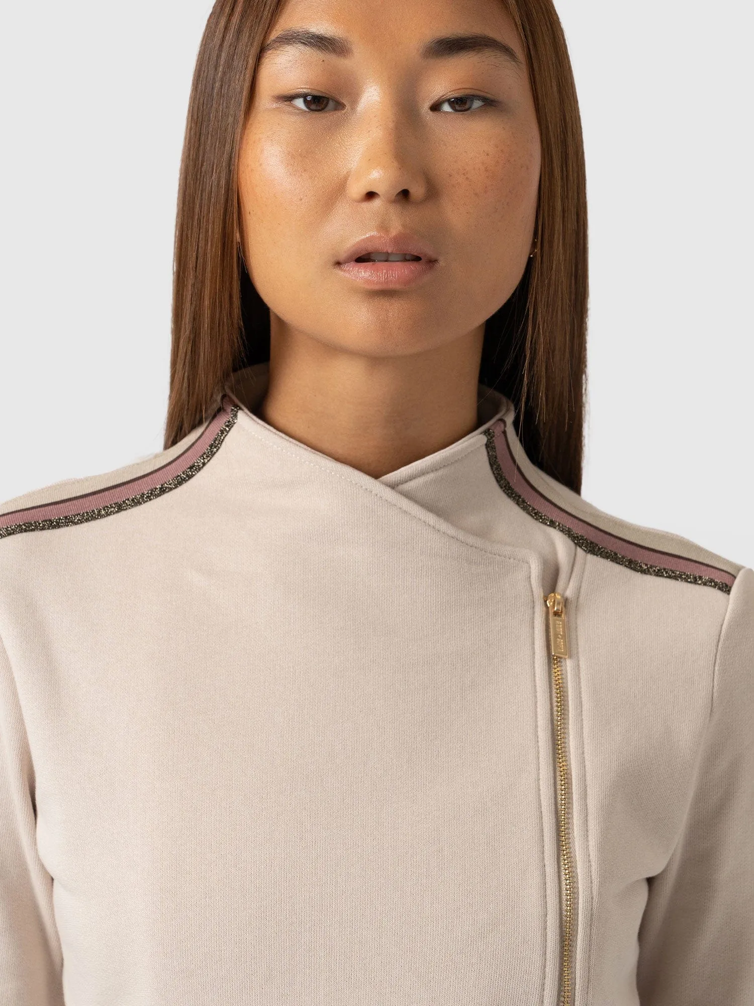 Cotton Biker Jacket - Light Beige - Gold Lurex Stripe