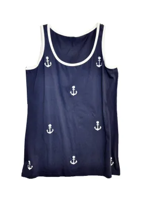 Cotton Knit Tank with Anchor Embroidery - Plus Size