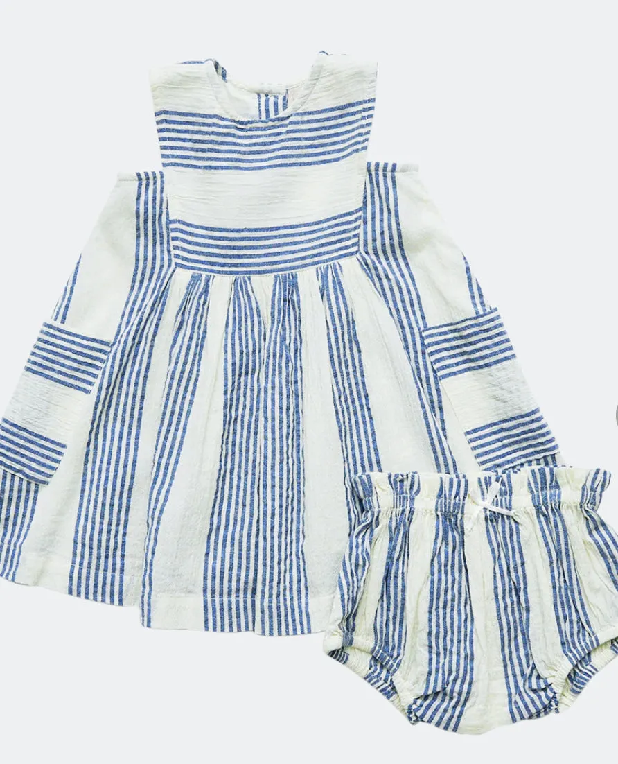 Courtina Dress Set - Antique White/Navy Column Stripe