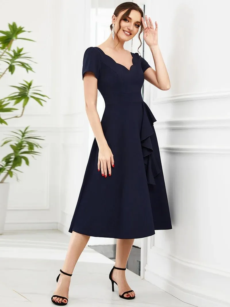 Deep V Neck Knee Length Short Sleeves A Line Evening Dresses