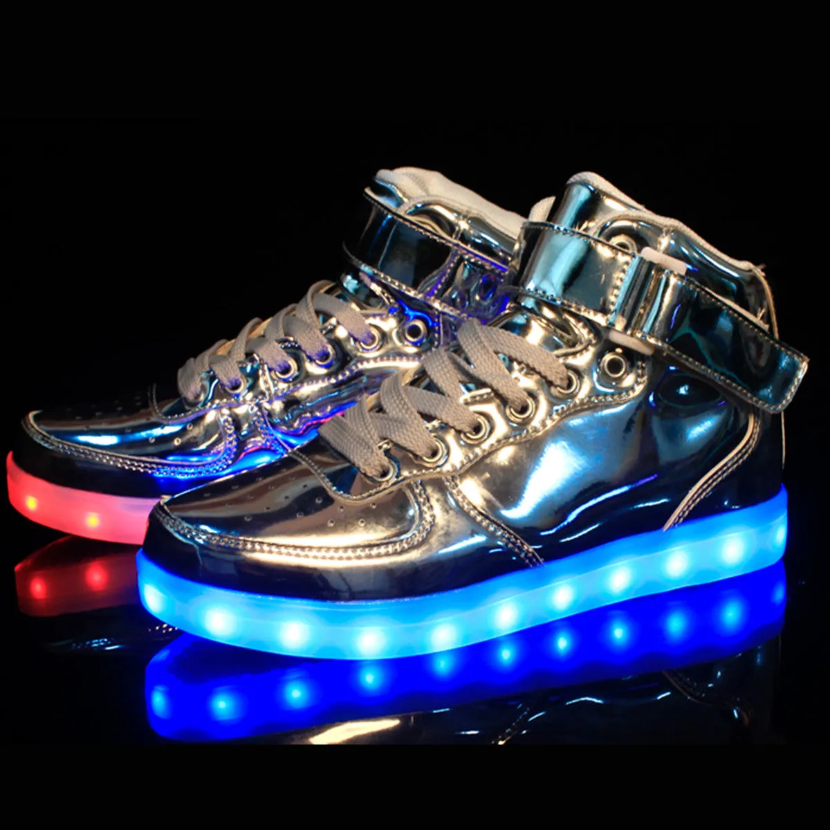 DoGeek Men/Women Light up Shoes Metalic Silver For Adult Led Shoes 7 Colors Lights High Tops (Choose Half Size Up)