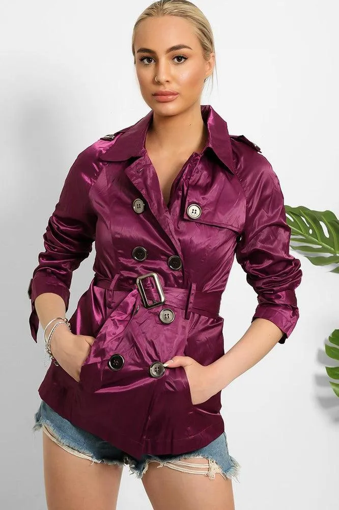 Double Breasted Shimmer Wrinkled Satin Gabardine Jacket