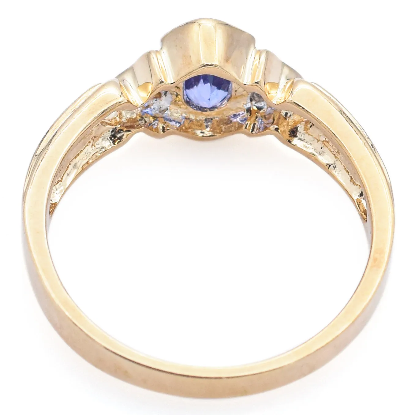 Estate Tanzanite, Black Opal & Diamond 14K Yellow Gold Band Ring Size 7