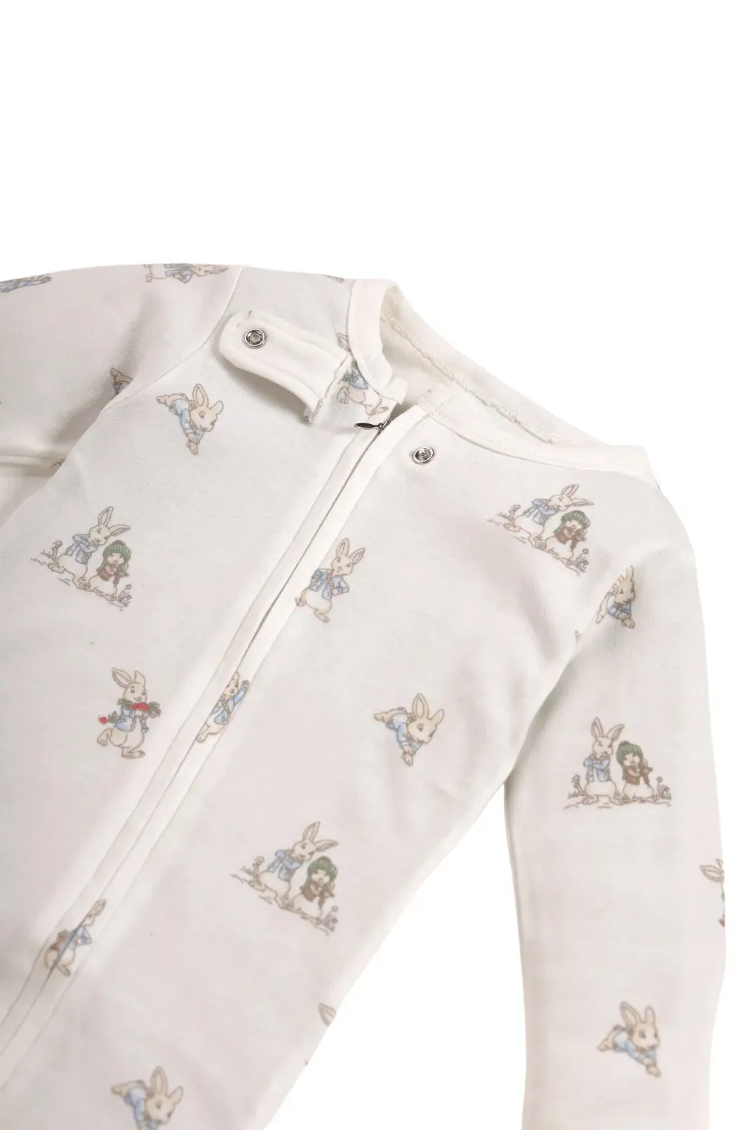 Full sleeve cute rabbit pattern in cream zipper sleepsuit with cap  for baby