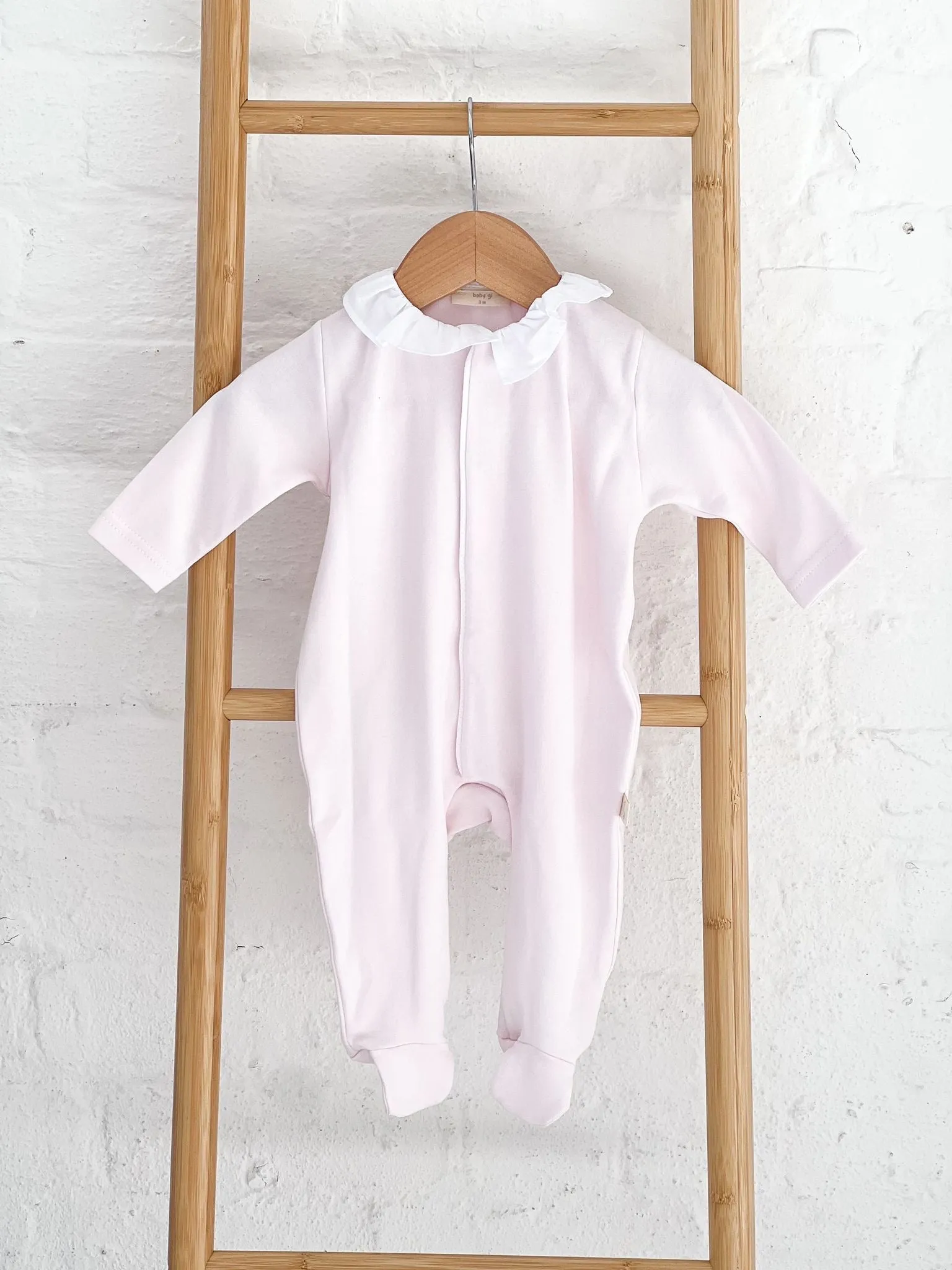 Girls BabyGi Pink Cotton Angel Wing Frill Collar Baby Grow