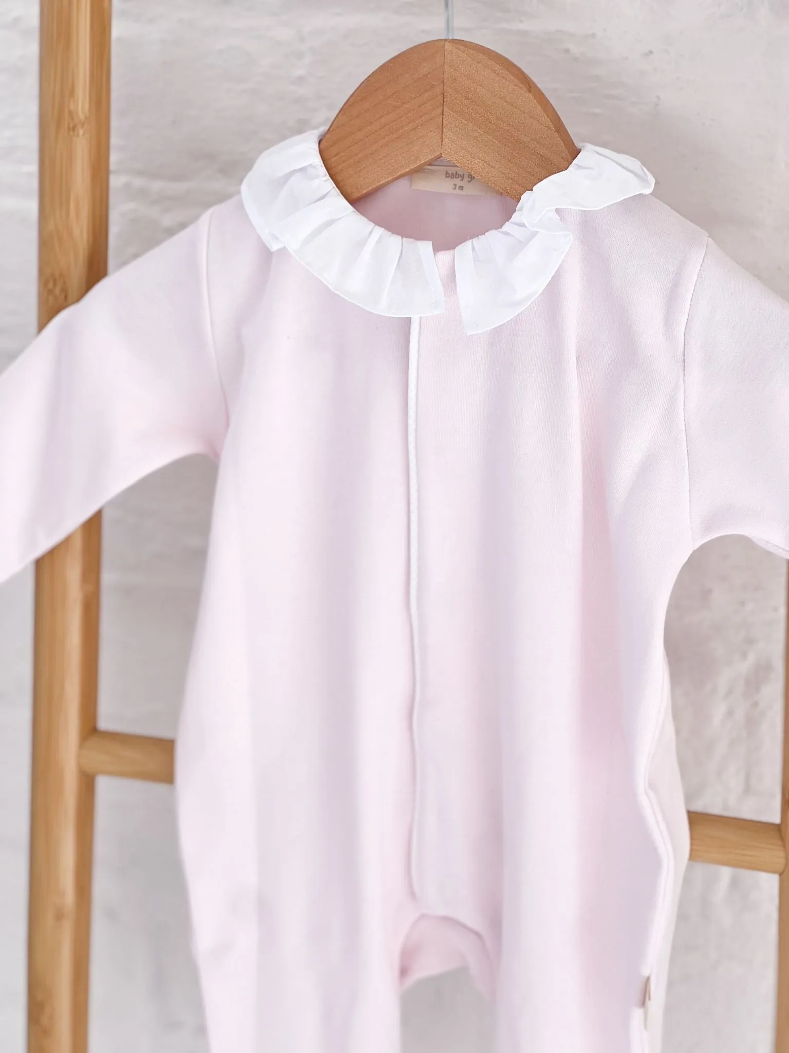 Girls BabyGi Pink Cotton Angel Wing Frill Collar Baby Grow