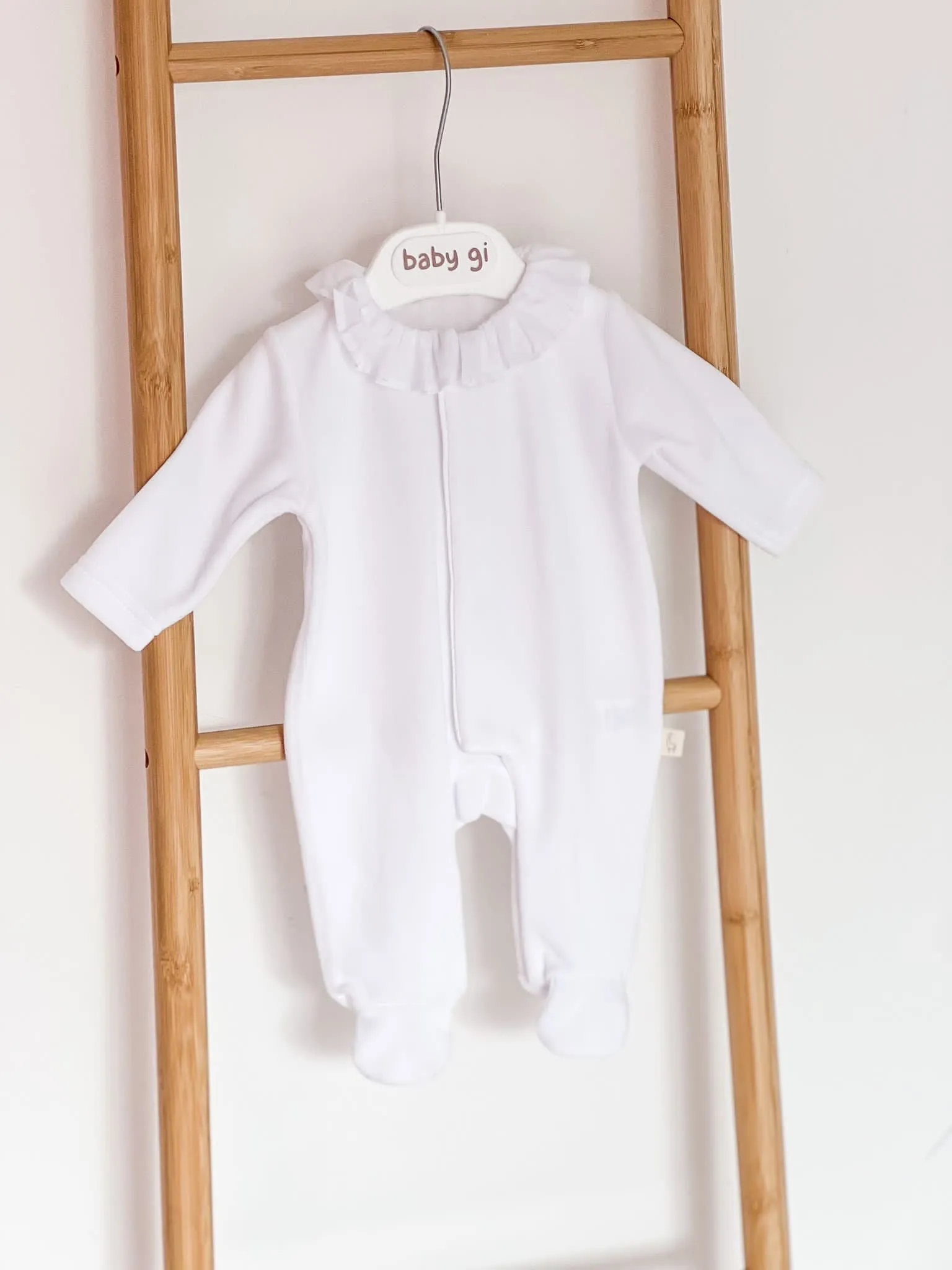 Girls BabyGi White Angel Wing Frill Collar Baby Grow