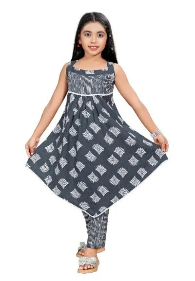 Grey Kids Girls Cotton Punjabi Suit Set of 2