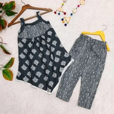 Grey Kids Girls Cotton Punjabi Suit Set of 2